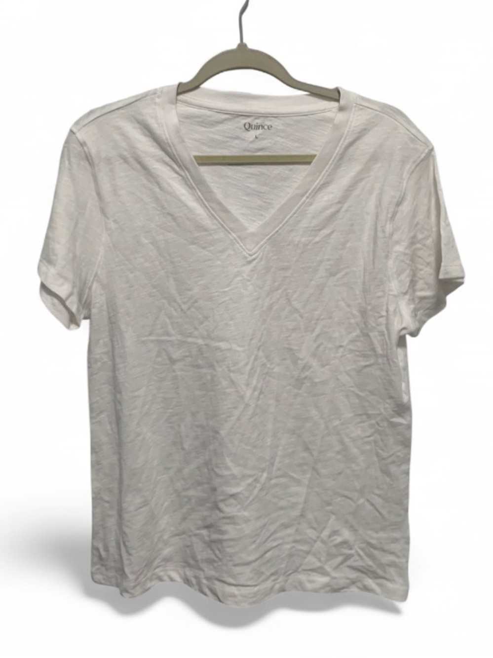 Quince White Organic Cotton V-Neck Short Sleeve T-Shirt